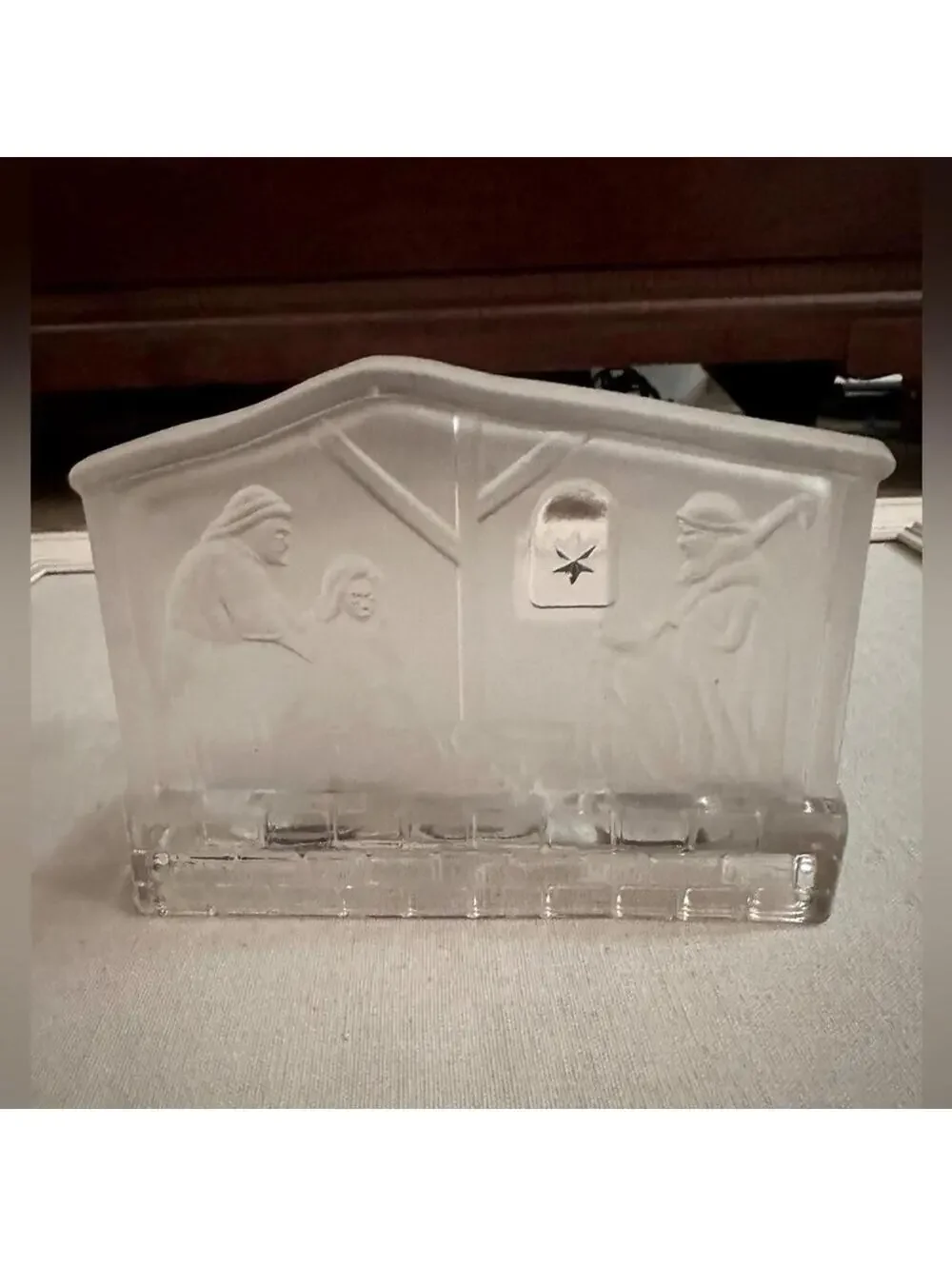 Vintage All the Trimmings embossed crystal nativity scene w silver star.
